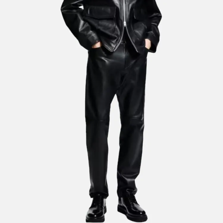 H&M Leather Pants Men Black-2