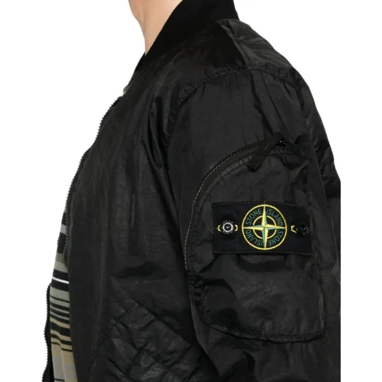 STONE ISLAND Logo Patch Zip Up Bomber Jacket-4