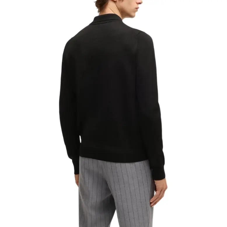 HUGO BOSS Wool Polo Sweater With Knitted Stripes Sweater Men's Black-3