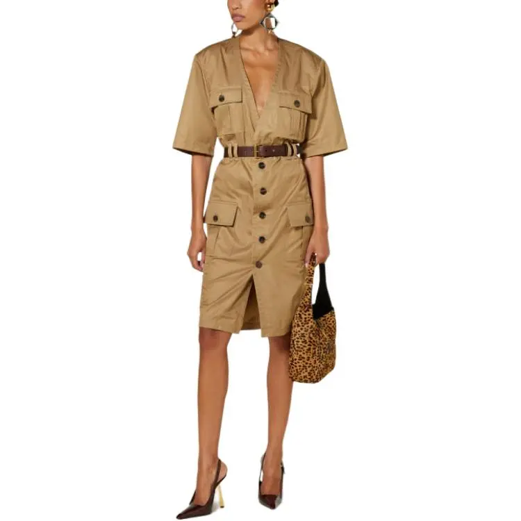 SAINT LAURENT Saharienne V Neck Short Sleeved Dress-3