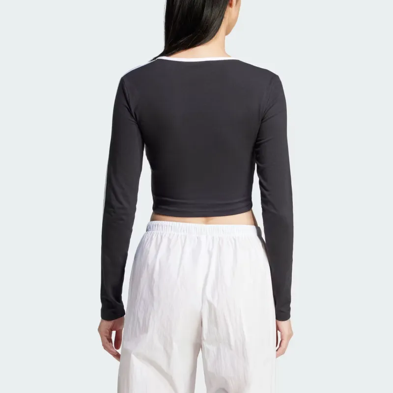 Adidas Women's Adicolor 3 Stripes Long Sleeve Crop Long Sleeve Top Black-3