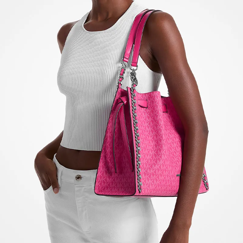 MICHAEL KORS Mina Coated Canvas Shoulder Bag Large Size Women's Dragon Fruit Red-4