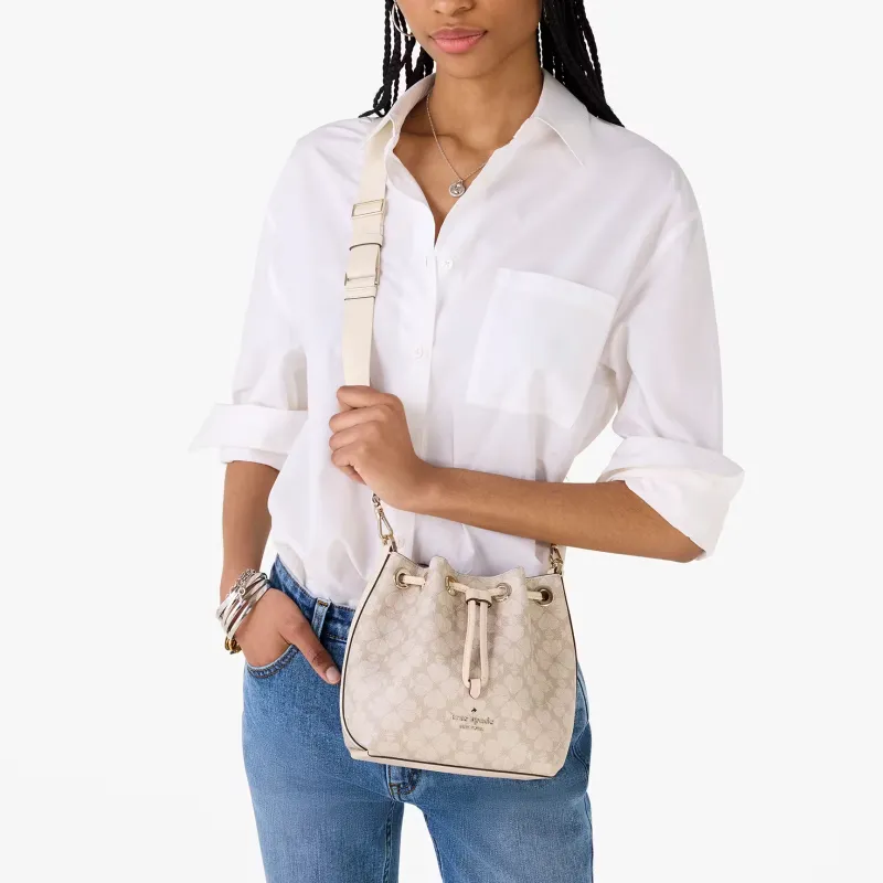 Kate Spade Flower PVC Bucket Bag, One Shoulder Handbag Trumpets Women's Dark Beige-4