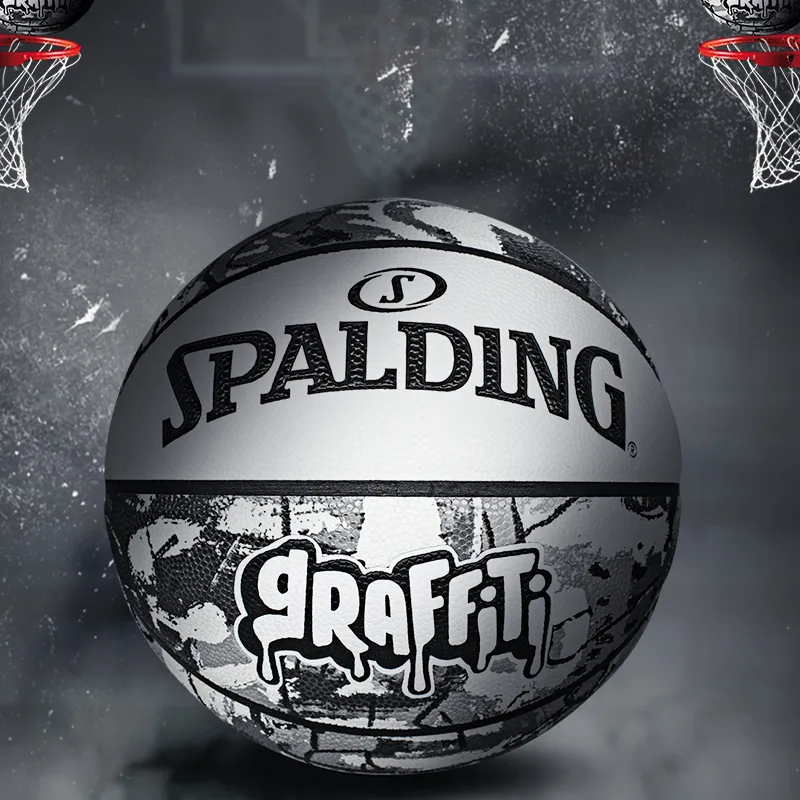 SPALDING Graffiti PU Basketball Black White Size 7 Training Competition Unisex-6