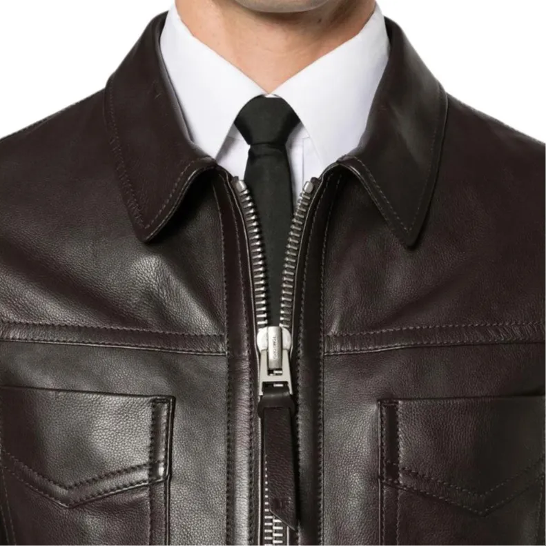 TOM FORD Unlined Grained Texture Leather Jacket-4