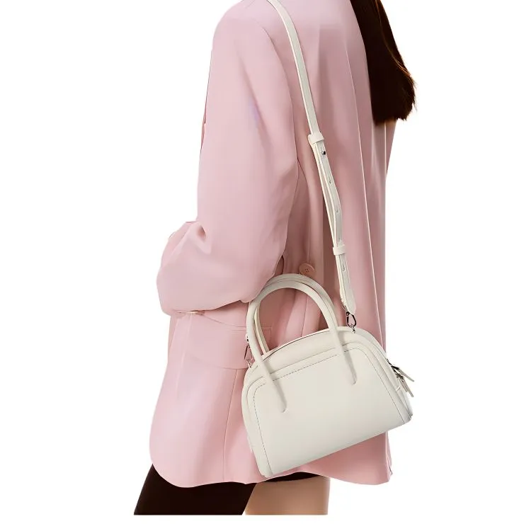 DISSONA Cow Leather Shoulder Bag, Crossbody Bag, Handbag Medium Size Women's Ecru-2