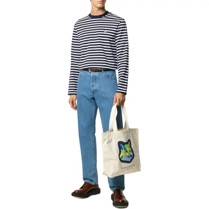 Maison Kitsune Striped Fox Patch Classic T Shirt-3