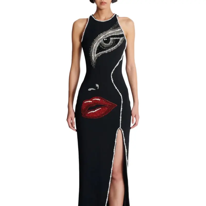 BALMAIN Face motif Maxi Dress-4