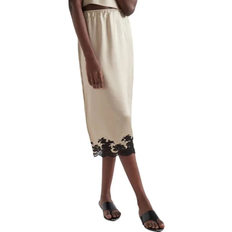 PRADA Lace-trimmed Satin Midi Skirt-3