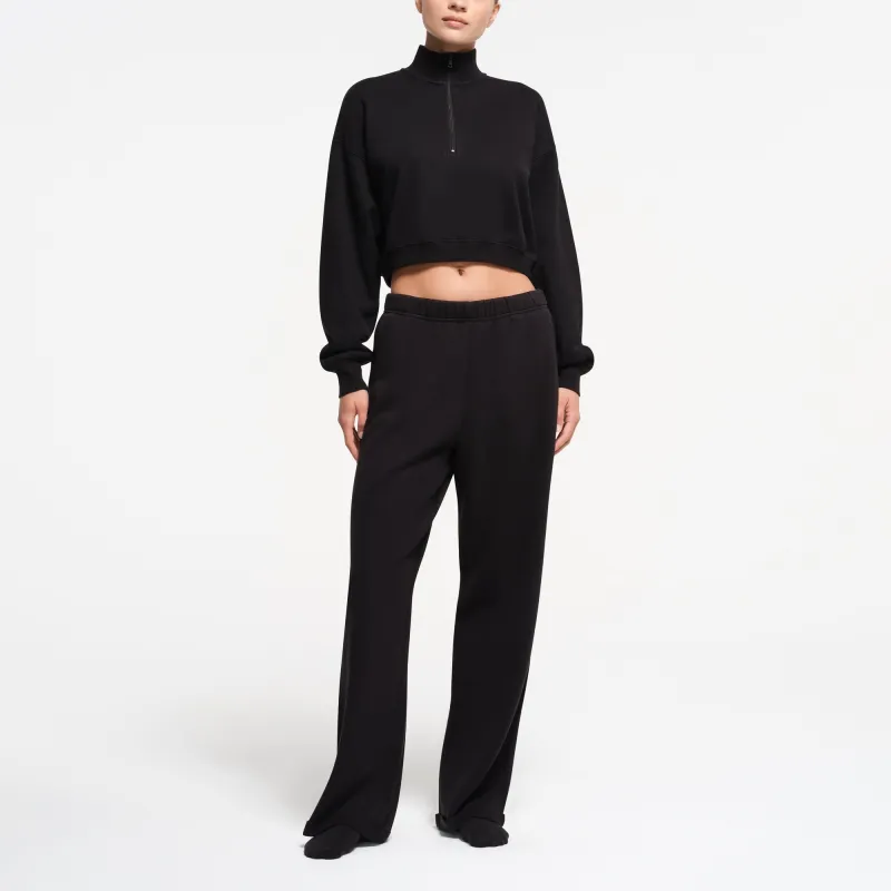 SKIMS FW24 COTTON FLEECE CROPPED HALF ZIP PULLOVER Sweatshirt Women's ONYX/Onyx-1