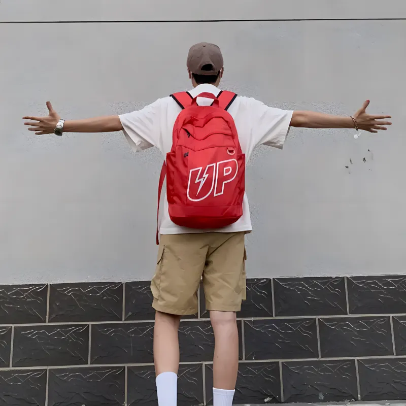 TURN UP Nylon Laptop Bag For Middle And High School Students Large Size Unisex Red-8