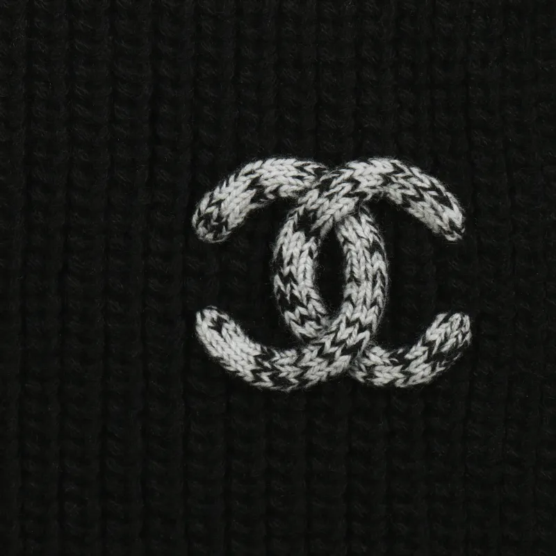 CHANEL Knit Scarves Women's Black Gray Color-2