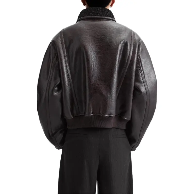 ZARA Leather Jacket Men's Burgundy-3