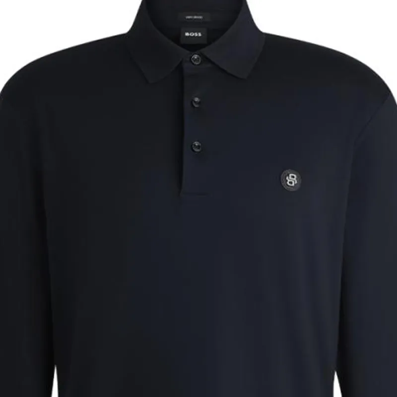 HUGO BOSS Logo Patch Long Sleeved Polo Shirt-1