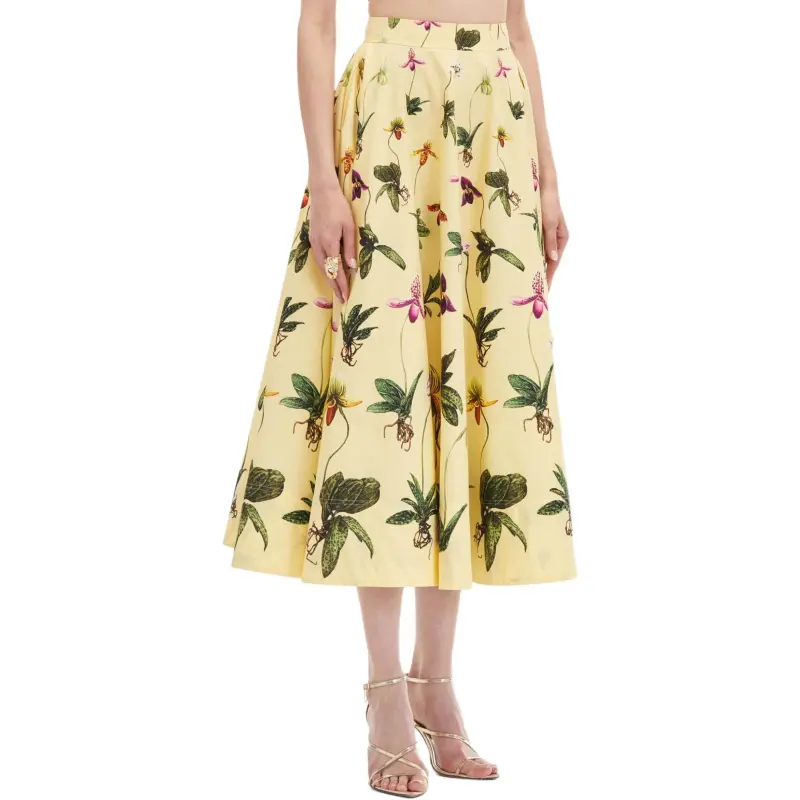 Oscar De La Renta Orchid Cotton Poplin Skirt-4