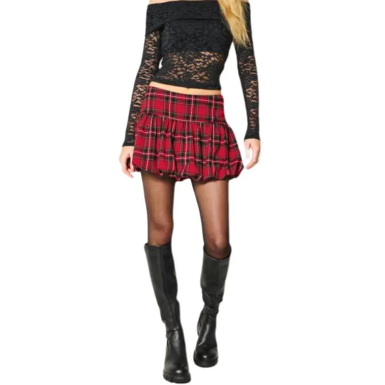 Hollister Casual Short Skirts Women's Red Plaid-3