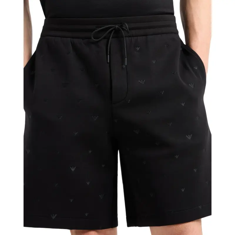 EMPORIO ARMANI Double Jersey Bermuda Shorts With All over Micro Eagle Embroidery-4