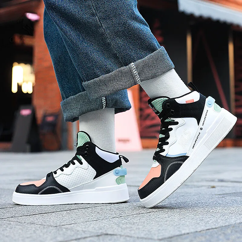 QIAODAN Slip Resistant Cushioning High Top Skateboard Shoes Women's Black Pink-2