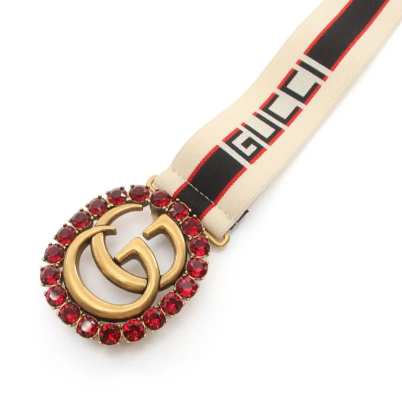 GUCCI Double G Stripes Cotton Belt Women's Multicolor Width: 4cm-2