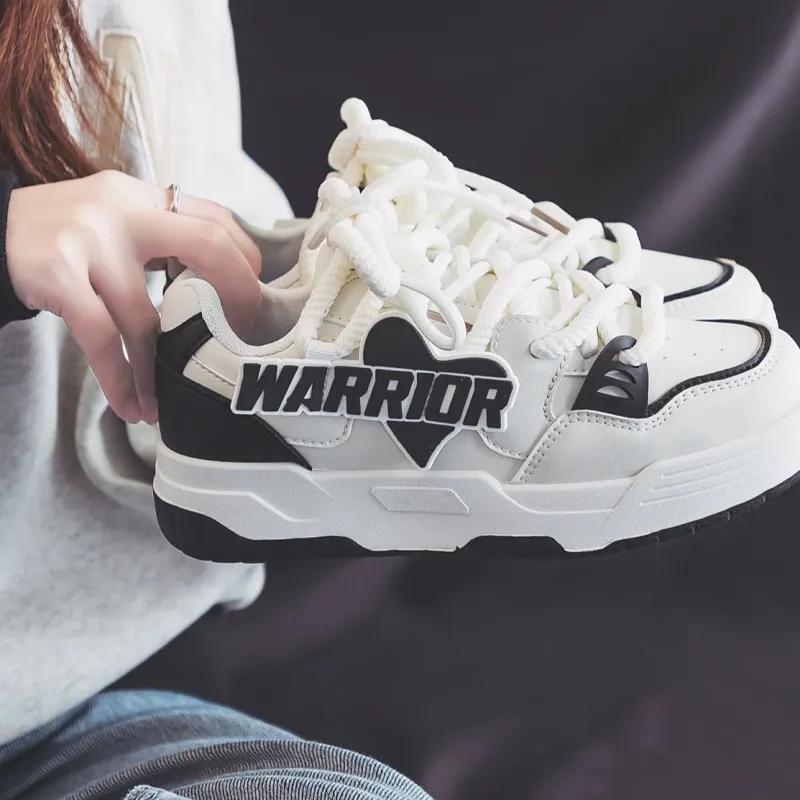 Warrior Warrior Height Increasing Wear Resistant Low Top Skateboard Shoes Women's White Black-7