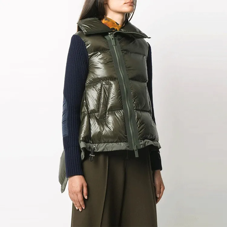 Sacai FW21 Solid Color Lapel Puffer Jacket Women's Green-2