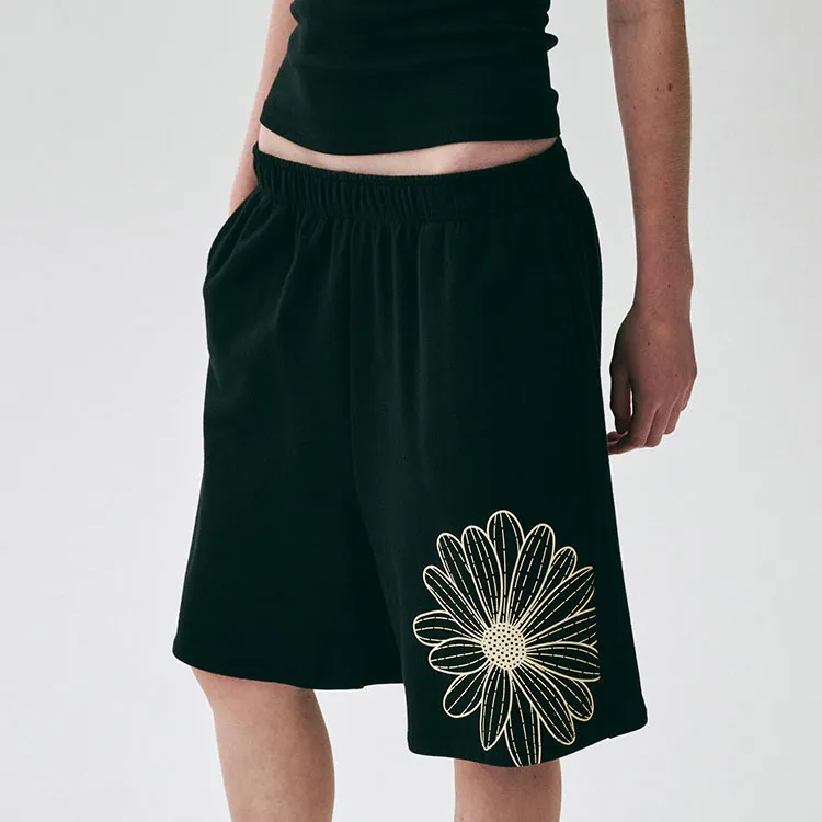 MARDI MERCREDI SS25 OVERSIZED SWEAT BERMUDA FLOWER_BLACK CREAM Casual Shorts Korean Style Women's Black Cream-4
