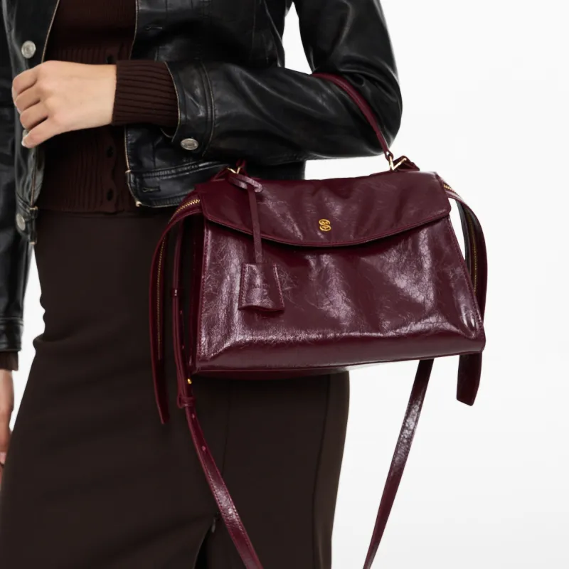 Simedin Top Grain Cow Leather/Synthetic Leather One Shoulder Handbag Women's Midnight Black/Ancora Red-11