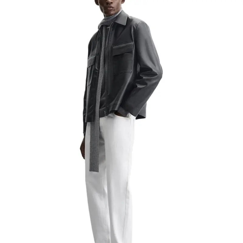 ZARA Leather Jacket Men's Black-4