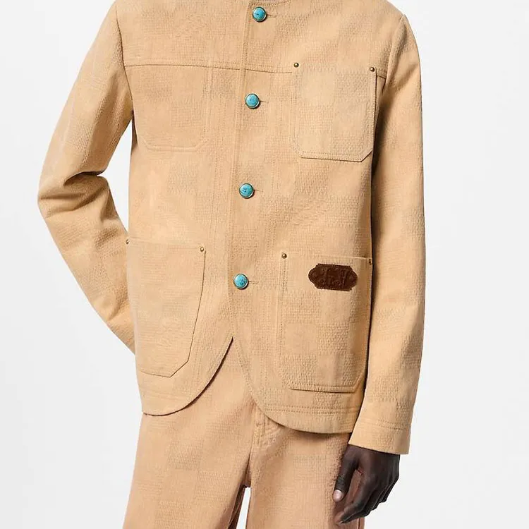 LOUIS VUITTON Damier Collarless Workwear Cotton Jacket-5
