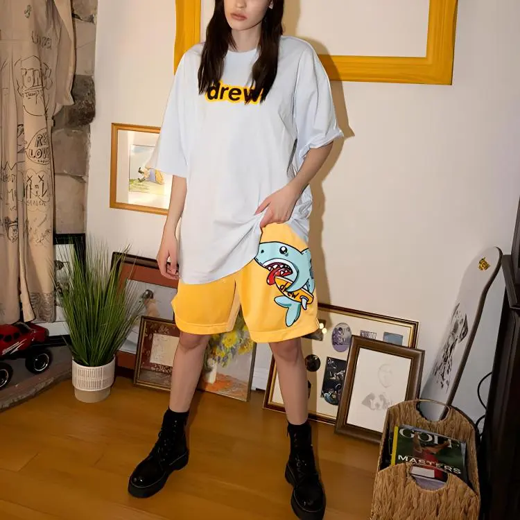 Drew House Letter Logo Series T Shirts Unisex Light Blue-3
