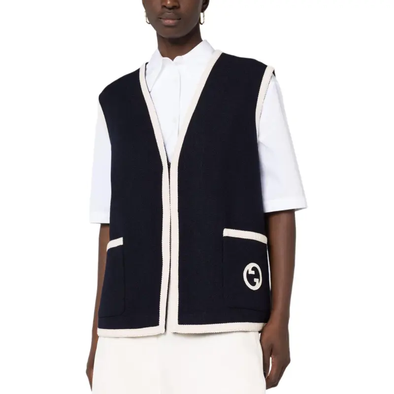GUCCI Gg Logo Embroidered Buttoned Knit Vest-4