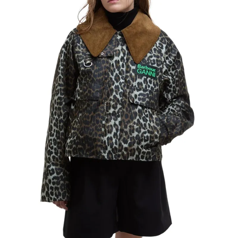 BARBOUR X Ganni Leopard Printed Waxed Jacket-2