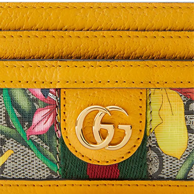 GUCCI Ophidia Canvas With Leather Card Holder With Clip Women's Raven Wood/Yellow/Multicolor-4