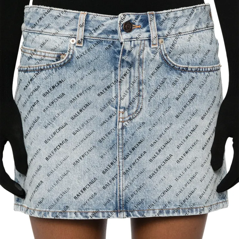 Balenciaga Logo print Denim Mini Skirt-5