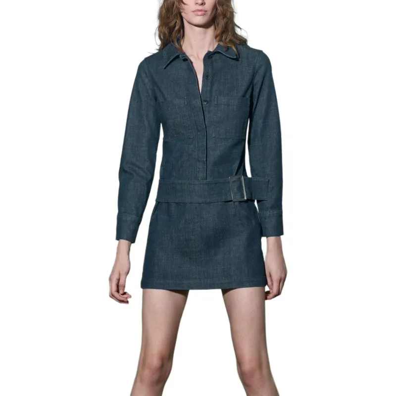 ZARA ZW Series Long Sleeved Dress Women's Dark Blue-3