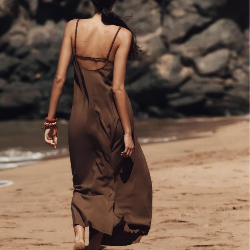 ZARA Slip Dresses Women's Brown-2