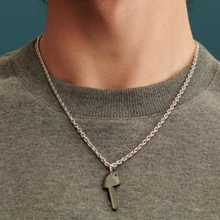 HERMES Palladium Plated Necklaces Men's Black-2