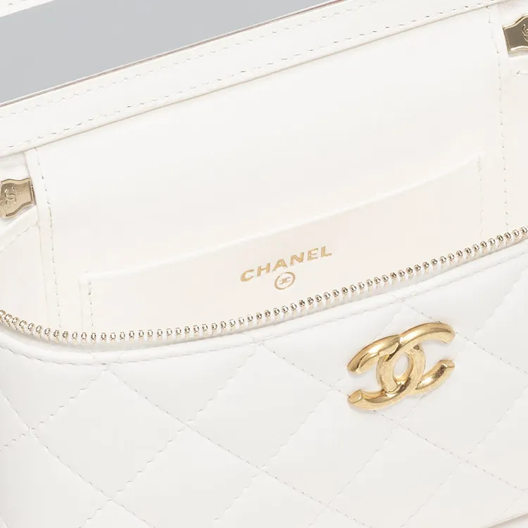 CHANEL Lambskin Artificial Pearl Shoulder Bag, Crossbody Bag Women's White-3