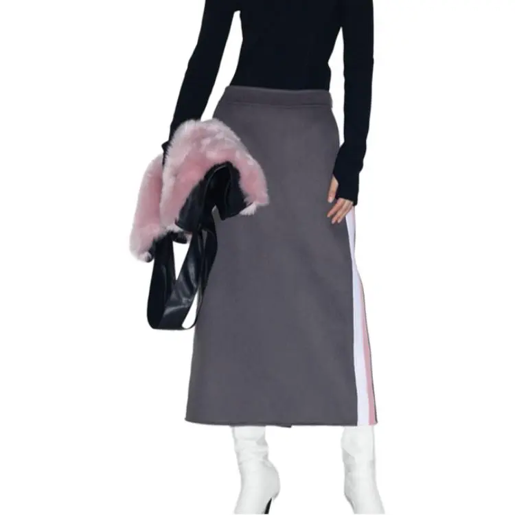 GIMING Casual Long Skirt Women's Pink+White+Gray-5