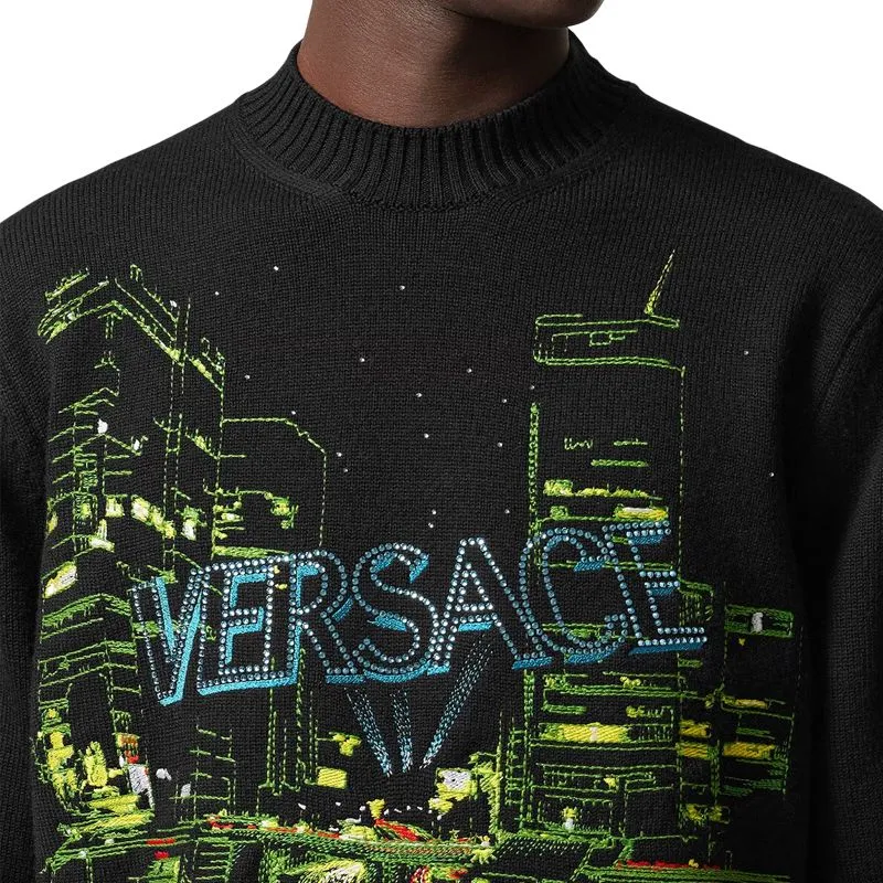 VERSACE City Lights Embroidered Crewneck Jumper-3