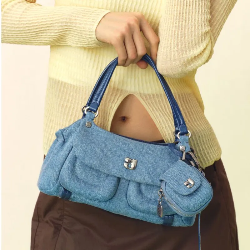 KUNOGIGI Fabric Crossbody One Shoulder Handbag Trumpets Unisex Denim Blue-2