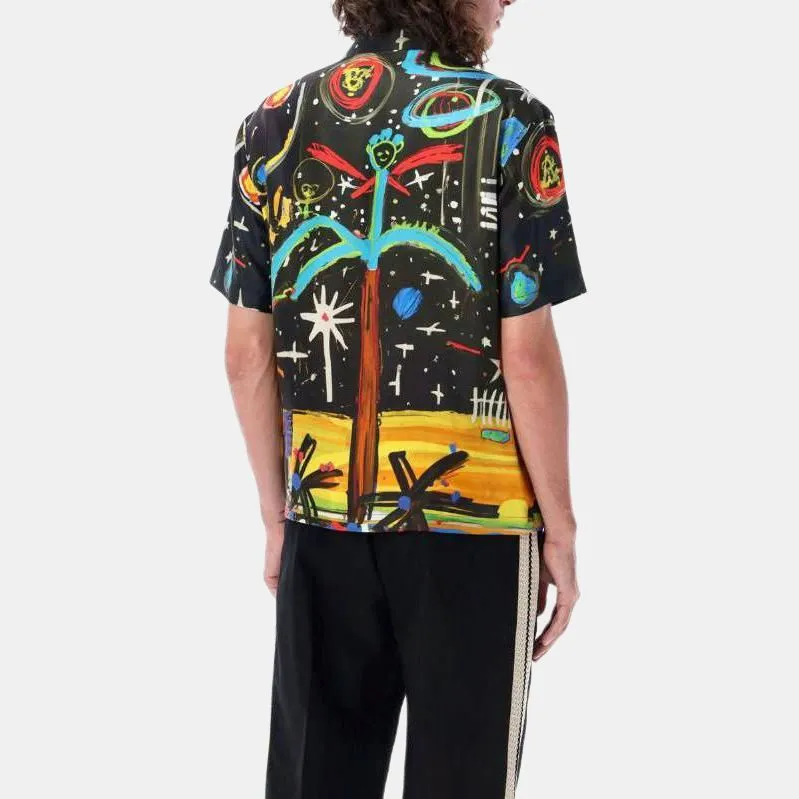 PALM ANGELS Starry Night Short Sleeved Bowling Shirt-6