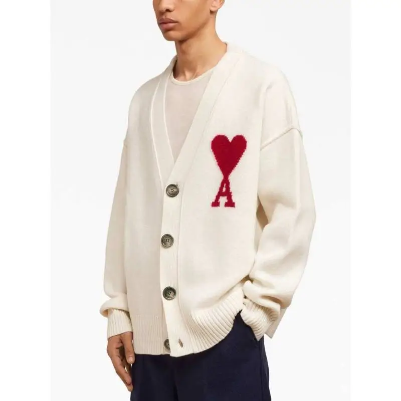 Ami Paris Ami De Coeur Logo Detailed V Neck Cardigan-2