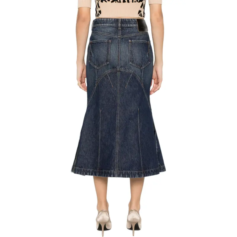 SportMax Casa Flared Denim Midi Skirt-3