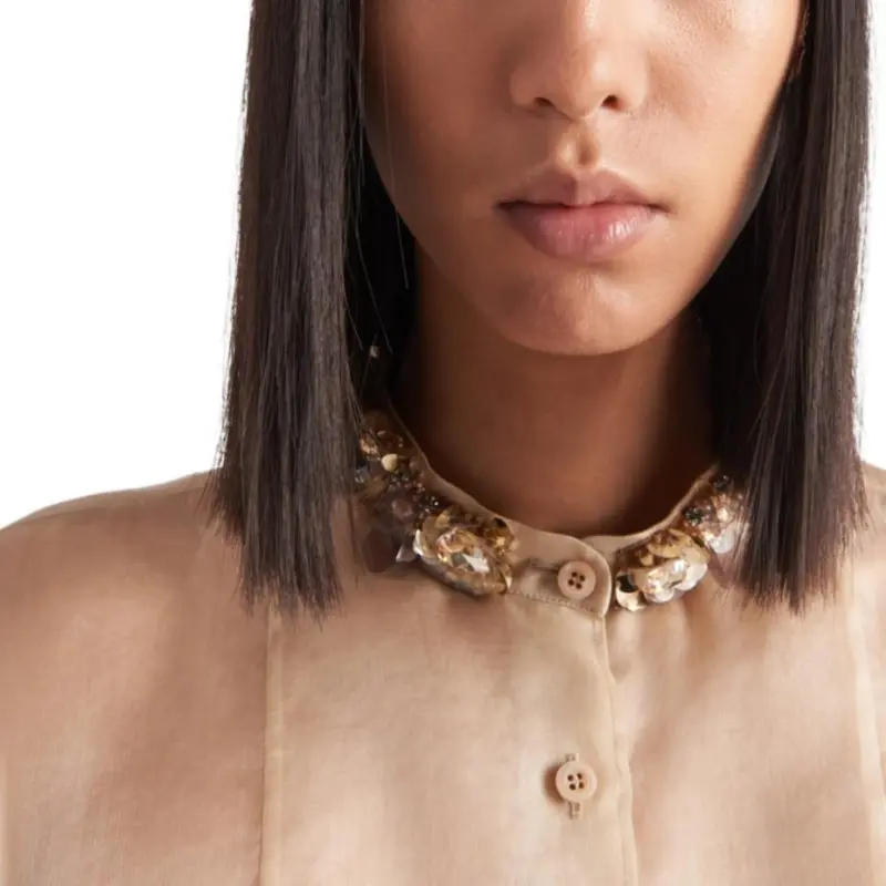 PRADA Organza Shirt Shirt Women's Beige-5