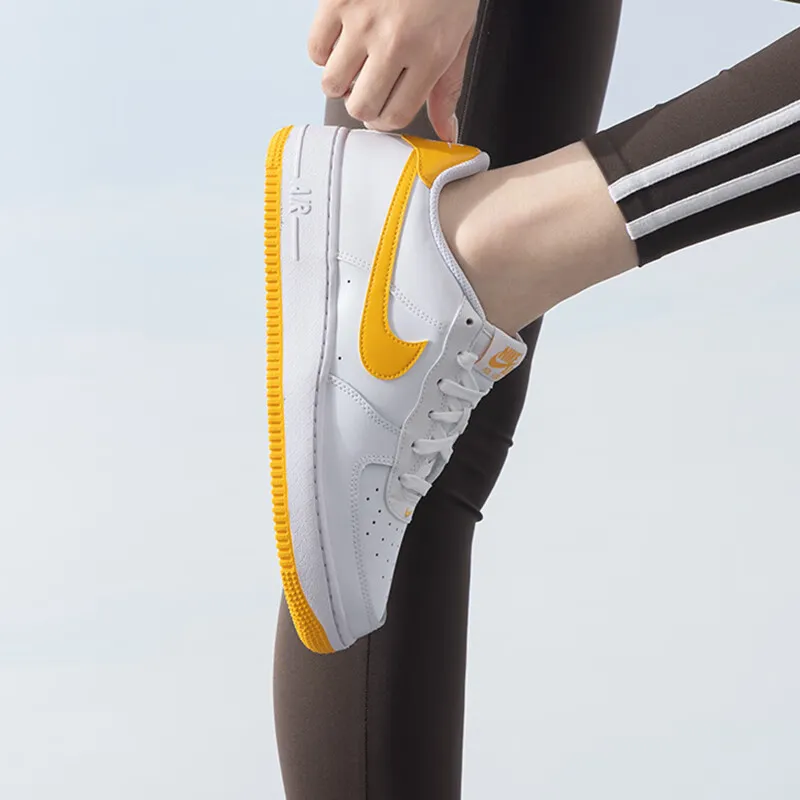 Nike Air Force 1 Low Top Kids' Skateboarding Shoes White Yellow Unisex-2