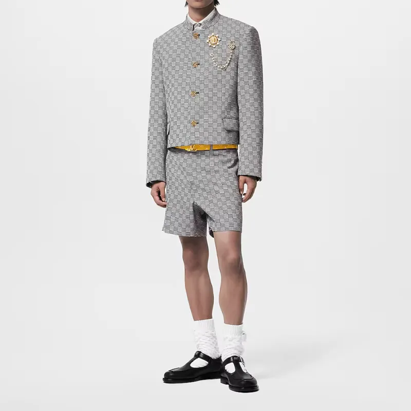 LOUIS VUITTON Damier Hounds Tooth Slim Wool Shorts-3