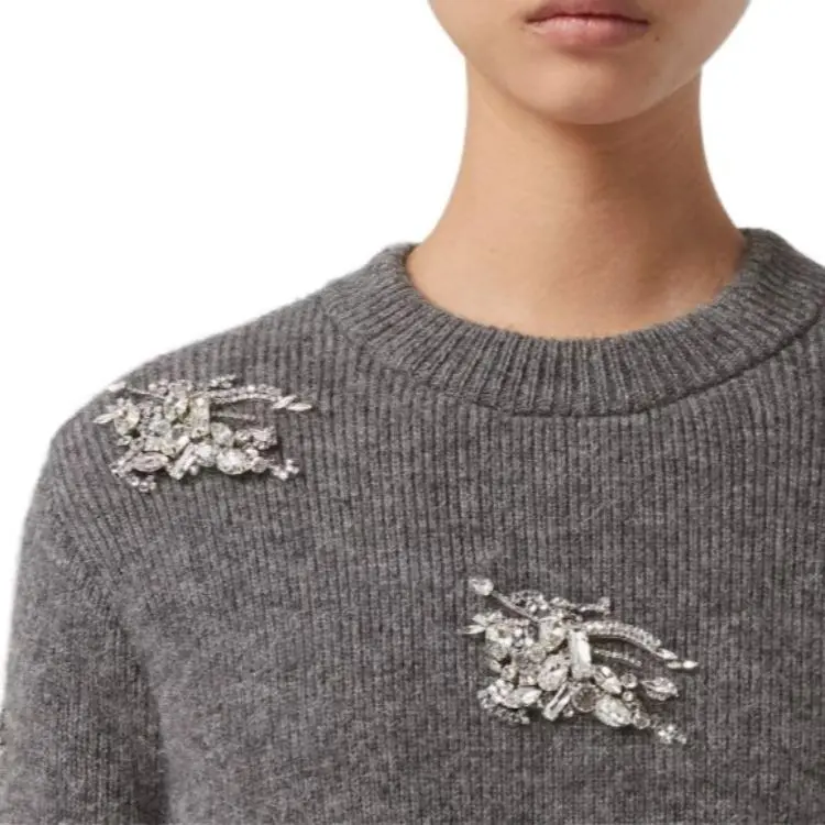 Burberry Crystal Embellished Sweater 'Mid Grey Melange'-1