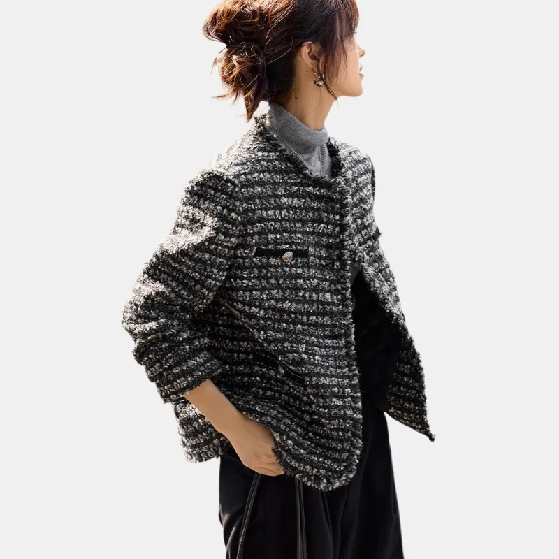 Mo Han Yi Mei Cropped Coats Women's Black Gray Color-5