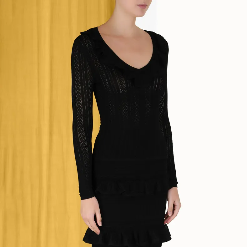Zimmermann Ruffled V Neck Open Knit Top-2